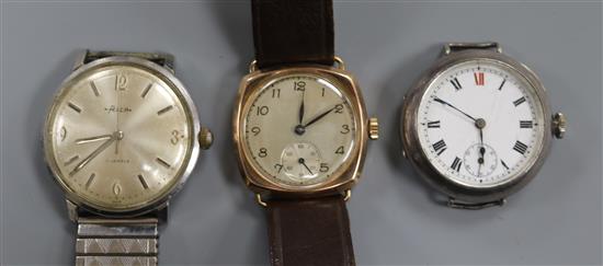 A gentlemans yellow metal wrist watch, a silver wrist watch and a Felca wrist watch.